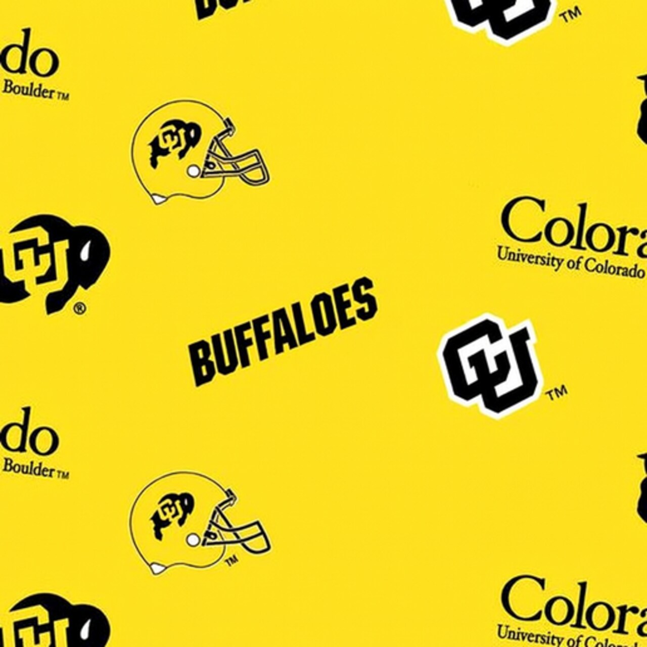 Licensed NCAA University of Colorado Allover Yellow Fleece COL-012 Fabric by the Yard